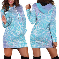 Baby Blue Gradient Polynesia Hoodie Dress Hawaiian Tribal Hammerhead Shark Tattoo