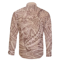 Pastel Brown Polynesia Family Matching Long Sleeve Bodycon Dress and Hawaiian Shirt Hawaiian Tribal Hammerhead Shark Tattoo LT14 - Polynesian Pride