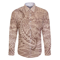 Pink Gradient Polynesia Family Matching Off The Shoulder Long Sleeve Dress and Hawaiian Shirt Hawaiian Tribal Hammerhead Shark Tattoo