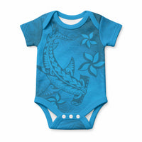 Blue Gradient Polynesia Baby Onesie Hawaiian Tribal Hammerhead Shark Tattoo