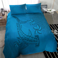 Blue Gradient Polynesia Bedding Set Hawaiian Tribal Hammerhead Shark Tattoo