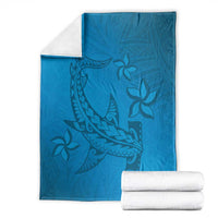 Blue Gradient Polynesia Blanket Hawaiian Tribal Hammerhead Shark Tattoo