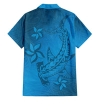 Blue Gradient Polynesia Family Matching Short Sleeve Bodycon Dress and Hawaiian Shirt Hawaiian Tribal Hammerhead Shark Tattoo LT14 - Polynesian Pride