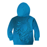 Blue Gradient Polynesia Kid Hoodie Hawaiian Tribal Hammerhead Shark Tattoo