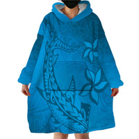 Blue Gradient Polynesia Wearable Blanket Hoodie Hawaiian Tribal Hammerhead Shark Tattoo