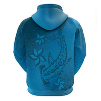Blue Gradient Polynesia Zip Hoodie Hawaiian Tribal Hammerhead Shark Tattoo