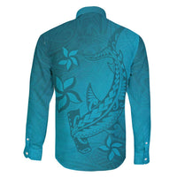 Dark Cyan Gradient Polynesia Family Matching Summer Maxi Dress and Hawaiian Shirt Hawaiian Tribal Hammerhead Shark Tattoo LT14 - Polynesian Pride
