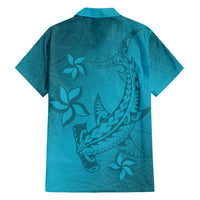 Dark Cyan Gradient Polynesia Family Matching Tank Maxi Dress and Hawaiian Shirt Hawaiian Tribal Hammerhead Shark Tattoo