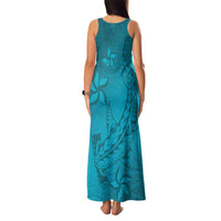 Dark Cyan Gradient Polynesia Family Matching Tank Maxi Dress and Hawaiian Shirt Hawaiian Tribal Hammerhead Shark Tattoo