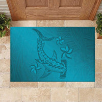Dark Cyan Gradient Polynesia Rubber Doormat Hawaiian Tribal Hammerhead Shark Tattoo