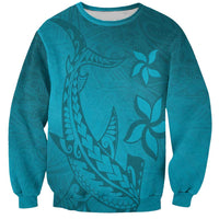 Dark Cyan Gradient Polynesia Sweatshirt Hawaiian Tribal Hammerhead Shark Tattoo