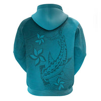 Dark Cyan Gradient Polynesia Zip Hoodie Hawaiian Tribal Hammerhead Shark Tattoo