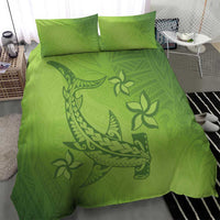 Green Gradient Polynesia Bedding Set Hawaiian Tribal Hammerhead Shark Tattoo