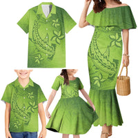Green Gradient Polynesia Family Matching Mermaid Dress and Hawaiian Shirt Hawaiian Tribal Hammerhead Shark Tattoo LT14 - Polynesian Pride