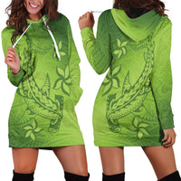 Green Gradient Polynesia Hoodie Dress Hawaiian Tribal Hammerhead Shark Tattoo