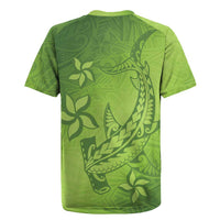 Green Gradient Polynesia Rugby Jersey Hawaiian Tribal Hammerhead Shark Tattoo