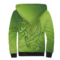 Green Gradient Polynesia Sherpa Hoodie Hawaiian Tribal Hammerhead Shark Tattoo