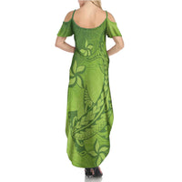 Green Gradient Polynesia Summer Maxi Dress Hawaiian Tribal Hammerhead Shark Tattoo