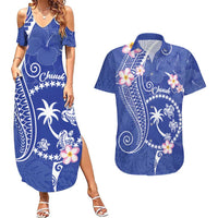 FSM Chuuk Constitution Day Couples Matching Summer Maxi Dress and Hawaiian Shirt Frangipani Flowers Polynesian Curves Style