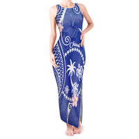 FSM Chuuk Constitution Day Tank Maxi Dress Frangipani Flowers Polynesian Curves Style