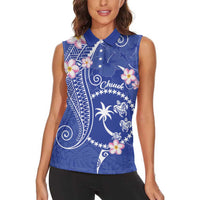 FSM Chuuk Constitution Day Women Sleeveless Polo Shirt Frangipani Flowers Polynesian Curves Style