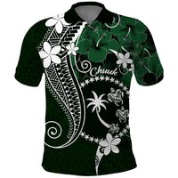 FSM Chuuk Polo Shirt Turtle Tropical Flowers Polynesian - Green