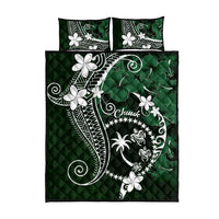 FSM Chuuk Quilt Bed Set Turtle Tropical Flowers Polynesian - Green LT14 - Polynesian Pride