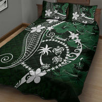 FSM Chuuk Quilt Bed Set Turtle Tropical Flowers Polynesian - Green LT14 - Polynesian Pride