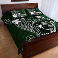 FSM Chuuk Quilt Bed Set Turtle Tropical Flowers Polynesian - Green LT14 - Polynesian Pride