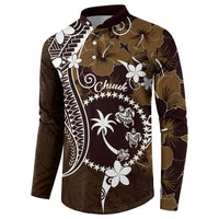 FSM Chuuk Button Sweatshirt Turtle Tropical Flowers Polynesian - Brown LT14 - Polynesian Pride