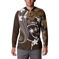 FSM Chuuk Button Sweatshirt Turtle Tropical Flowers Polynesian - Brown LT14 - Polynesian Pride