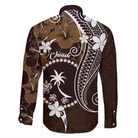 FSM Chuuk Family Matching Long Sleeve Bodycon Dress and Hawaiian Shirt Turtle Tropical Flowers Polynesian - Brown LT14 - Polynesian Pride