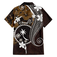 FSM Chuuk Family Matching Off The Shoulder Long Sleeve Dress and Hawaiian Shirt Turtle Tropical Flowers Polynesian - Brown LT14 - Polynesian Pride