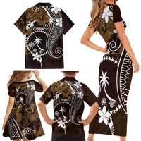 FSM Chuuk Family Matching Short Sleeve Bodycon Dress and Hawaiian Shirt Turtle Tropical Flowers Polynesian - Brown LT14 - Polynesian Pride