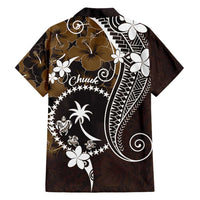 FSM Chuuk Family Matching Short Sleeve Bodycon Dress and Hawaiian Shirt Turtle Tropical Flowers Polynesian - Brown LT14 - Polynesian Pride