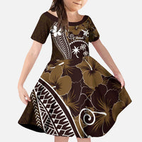 FSM Chuuk Family Matching Summer Maxi Dress and Hawaiian Shirt Turtle Tropical Flowers Polynesian - Brown LT14 Daughter's Dress Brown - Polynesian Pride