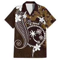 FSM Chuuk Family Matching Tank Maxi Dress and Hawaiian Shirt Turtle Tropical Flowers Polynesian - Brown LT14 Dad's Shirt - Short Sleeve Brown - Polynesian Pride