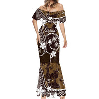 FSM Chuuk Mermaid Dress Turtle Tropical Flowers Polynesian - Brown