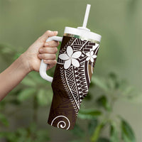 FSM Chuuk Tumbler With Handle Turtle Tropical Flowers Polynesian - Brown