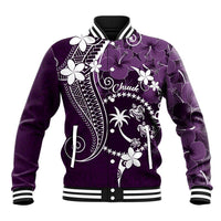 FSM Chuuk Baseball Jacket Turtle Tropical Flowers Polynesian - Purple LT14 Unisex Purple - Polynesian Pride