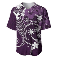 FSM Chuuk Baseball Jersey Turtle Tropical Flowers Polynesian - Purple LT14 Purple - Polynesian Pride