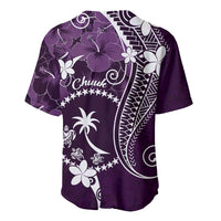 FSM Chuuk Baseball Jersey Turtle Tropical Flowers Polynesian - Purple LT14 - Polynesian Pride