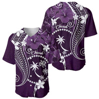 FSM Chuuk Baseball Jersey Turtle Tropical Flowers Polynesian - Purple LT14 - Polynesian Pride