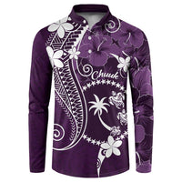 FSM Chuuk Button Sweatshirt Turtle Tropical Flowers Polynesian - Purple LT14 Purple - Polynesian Pride