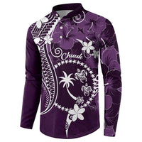 FSM Chuuk Button Sweatshirt Turtle Tropical Flowers Polynesian - Purple LT14 - Polynesian Pride