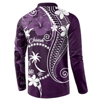 FSM Chuuk Button Sweatshirt Turtle Tropical Flowers Polynesian - Purple LT14 - Polynesian Pride