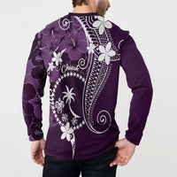 FSM Chuuk Button Sweatshirt Turtle Tropical Flowers Polynesian - Purple LT14 - Polynesian Pride