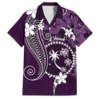 FSM Chuuk Family Matching Long Sleeve Bodycon Dress and Hawaiian Shirt Turtle Tropical Flowers Polynesian - Purple LT14 Dad's Shirt - Short Sleeve Purple - Polynesian Pride