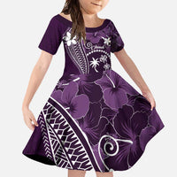 FSM Chuuk Family Matching Mermaid Dress and Hawaiian Shirt Turtle Tropical Flowers Polynesian - Purple LT14 Daughter's Dress Purple - Polynesian Pride