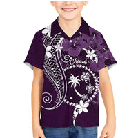 FSM Chuuk Family Matching Mermaid Dress and Hawaiian Shirt Turtle Tropical Flowers Polynesian - Purple LT14 Son's Shirt Purple - Polynesian Pride